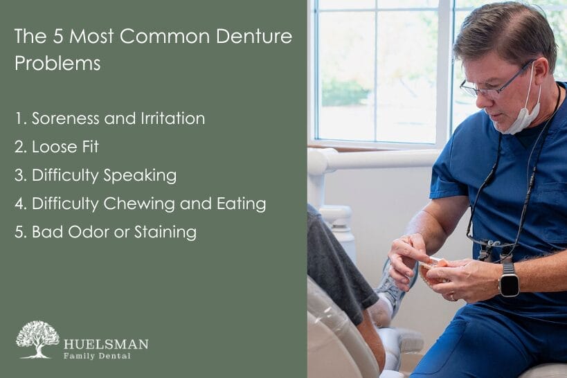 Infographic showing the most common denture problems